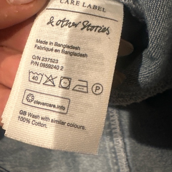 & Other Stories Puff Shoulder Cotton Denim Collared Button Down Shirt size 0 - Picture 13 of 13